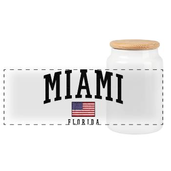 Miami Flag Distressed Typography Florida - Panoramic Cookie Jar with Wooden Lid - white - Front