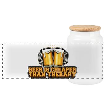 Bier ist billiger als eine Therapie - Panorama Keksdose mit Holzdeckel - Weiß - Vorne