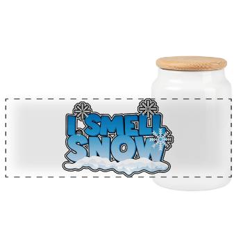 Ich rieche Schnee - Panorama Keksdose mit Holzdeckel - Weiß - Vorne