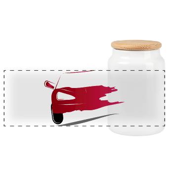 Drawing of a red sports car - Panoramic Cookie Jar with Wooden Lid - white - Front