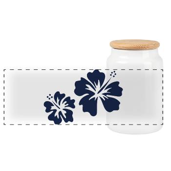 Blue hibiscus - Panoramic Cookie Jar with Wooden Lid - white - Front
