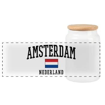 Amsterdam Netherlands Flag Art - Panoramic Cookie Jar with Wooden Lid - white - Front