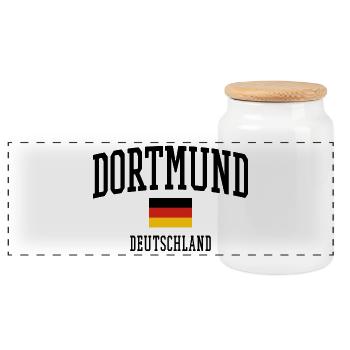  Dortmund Deutschland Flagge Design - Panorama Keksdose mit Holzdeckel - Weiß - Vorne