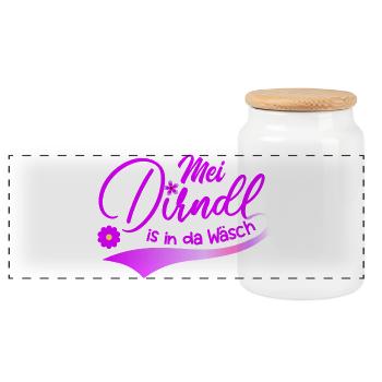 Mei Dirndl is in da Wäsch Trachtenshirt Madl - Panorama Keksdose mit Holzdeckel - Weiß - Vorne