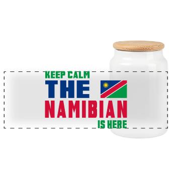 Keep Calm Namibia Flaggen Design - Panorama Keksdose mit Holzdeckel - Weiß - Vorne