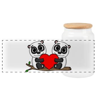 Panda's Heart Panda - Panoramic Cookie Jar with Wooden Lid - white - Front