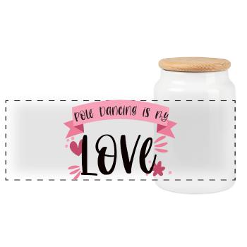 Pole Dancing is my love - Dancer Gift - Panoramic Cookie Jar with Wooden Lid - white - Front