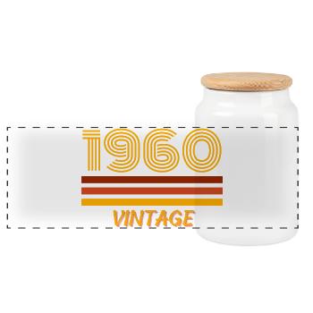 1960, year of birth, I am vintage - Panoramic Cookie Jar with Wooden Lid - white - Front