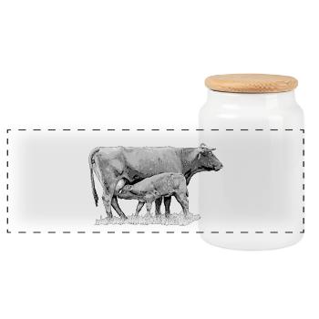 Cow with Calf Farm Farmer Gift - Panoramic Cookie Jar with Wooden Lid - white - Front
