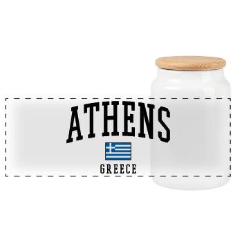 Athens Greece Flag Motif Graphic - Panoramic Cookie Jar with Wooden Lid - white - Front