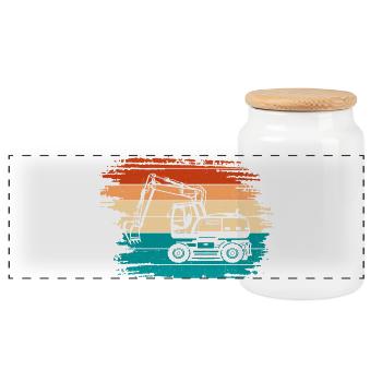Excavator - Panoramic Cookie Jar with Wooden Lid - white - Front