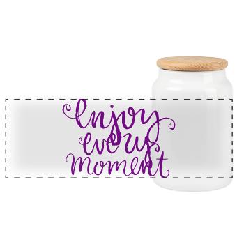 Citation Enjoy Every Moment - Boîte à biscuits avec couvercle en bois - blanc - Devant