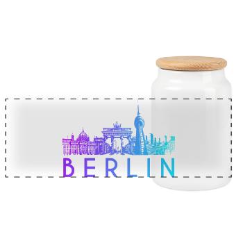 Berlin Skyline - Panorama Keksdose mit Holzdeckel - Weiß - Vorne