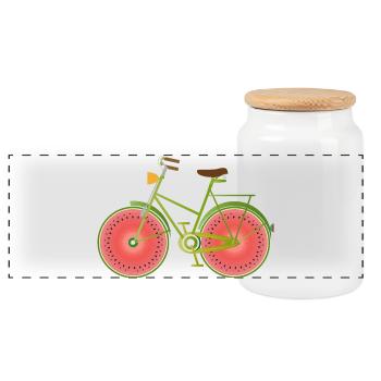 witziges grünes Fahrrad mit Wassermelonen Räder - Panorama Keksdose mit Holzdeckel - Weiß - Vorne