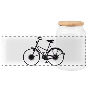 schwarze Fahrrad Silhouette - Panorama Keksdose mit Holzdeckel - Weiß - Vorne