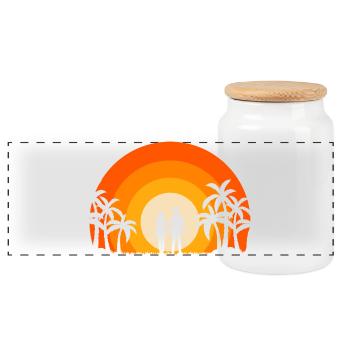 Sommer Sonnenuntergang Palme Strand Ozean Paradies Liebe - Panorama Keksdose mit Holzdeckel - Weiß - Vorne