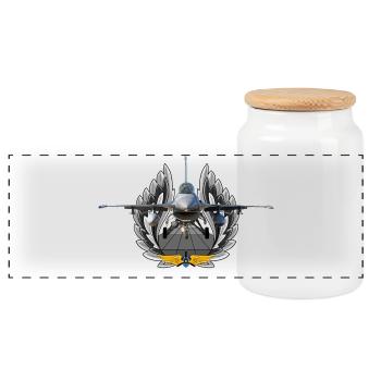 F-16 Fighting Falcon - Panorama Keksdose mit Holzdeckel - Weiß - Vorne
