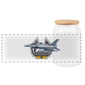 F-16 Fighting Falcon - Panoramic Cookie Jar with Wooden Lid - white - Front