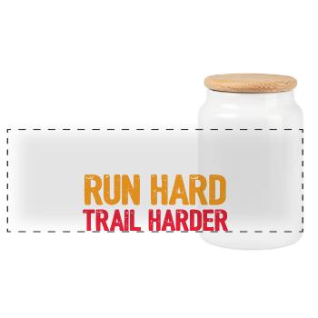 Run Hard. Trail Harder. - Panoramic Cookie Jar with Wooden Lid - white - Front