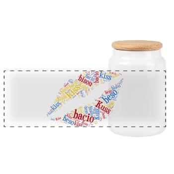 Kiss Kiss Kuss Bisou Beso Word Cloud T-Shirt - Boîte à biscuits avec couvercle en bois - blanc - Devant