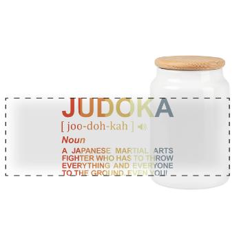 Judoka Dictionary - Panoramic Cookie Jar with Wooden Lid - white - Front