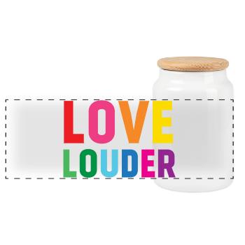 LGBTQ Pride Month - Love Louder - Panoramic Cookie Jar with Wooden Lid - white - Front