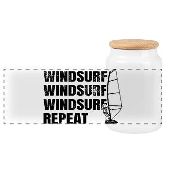 Windsurfen Wiederholen - Panorama Keksdose mit Holzdeckel - Weiß - Vorne