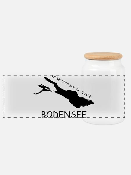 Bodensee Koordinaten - Panorama Keksdose mit Holzdeckel - Weiß