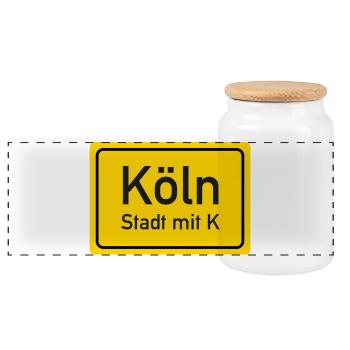 Kölner Ortsschild Deutschland - Panorama Keksdose mit Holzdeckel - Weiß - Vorne