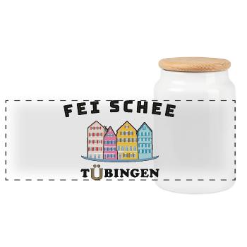 Tübingen, fei schee, echt schön, Deutschland - Panorama Keksdose mit Holzdeckel - Weiß - Vorne