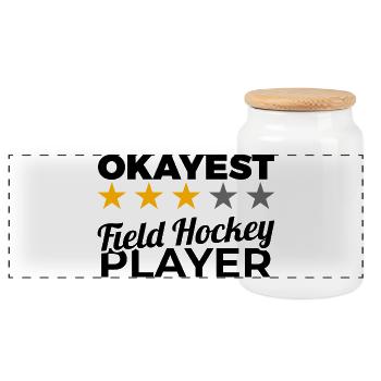 Funny field hockey player - Panoramic Cookie Jar with Wooden Lid - white - Front