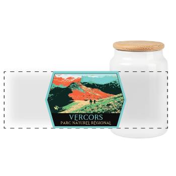 Hiking in the Vercors Natural Park: Natural Adventure - Panoramic Cookie Jar with Wooden Lid - white - Front