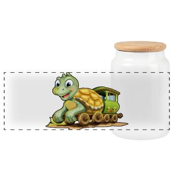 Turtle Railroad Turtle Rides Railroad - Panoramic Cookie Jar with Wooden Lid - white - Front