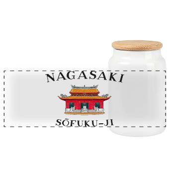 Sofuku-ji Temple, Nagasaki Japan, hand drawing - Panoramic Cookie Jar with Wooden Lid - white - Front