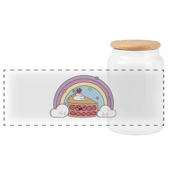 Kawaii Erdbeerkuchen – Sweet Design 🍰🌈 - Panorama Keksdose mit Holzdeckel - Weiß - Vorne