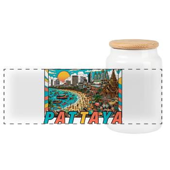 Pattaya Thailand Party Design - Panoramic Cookie Jar with Wooden Lid - white - Front