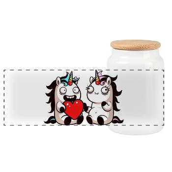 Duo Cœur de Licorne - Boîte à biscuits avec couvercle en bois - blanc - Devant