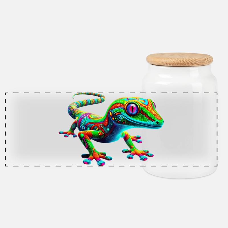 Gecko - Panorama Keksdose mit Holzdeckel - Weiß