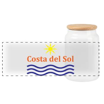 Costa del Sol Design Soleil et Vagues - Boîte à biscuits avec couvercle en bois - blanc - Devant