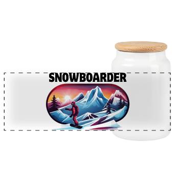 Skifahren, Snowboarden, Skigebiet, Snowboarder - Panorama Keksdose mit Holzdeckel - Weiß - Vorne