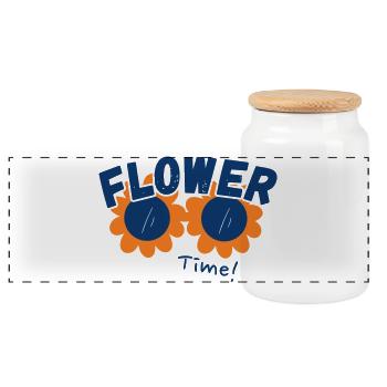 Let the flowers speak - Panoramic Cookie Jar with Wooden Lid - white - Front