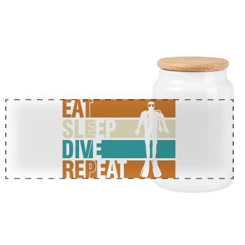 eat sleep dive repeat - Panorama Keksdose mit Holzdeckel - Weiß - Vorne
