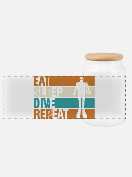 eat sleep dive repeat - Panorama Keksdose mit Holzdeckel - Weiß