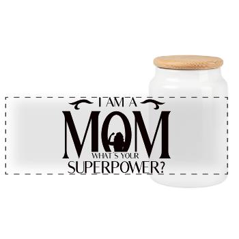 Ich bin eine Mutter – Was ist deine Superkraft? - Panorama Keksdose mit Holzdeckel - Weiß - Vorne