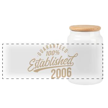 100% Established in 2006 - Panoramic Cookie Jar with Wooden Lid - white - Front