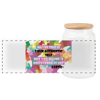 Who am I? LGBTQ+? - Panoramic Cookie Jar with Wooden Lid - white - Front