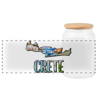 Watercolor Map Crete - Panoramic Cookie Jar with Wooden Lid - white - Front