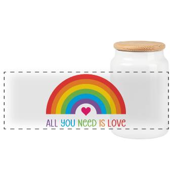 LGBTQ Pride Month - All You Need is Love - Panoramic Cookie Jar with Wooden Lid - white - Front