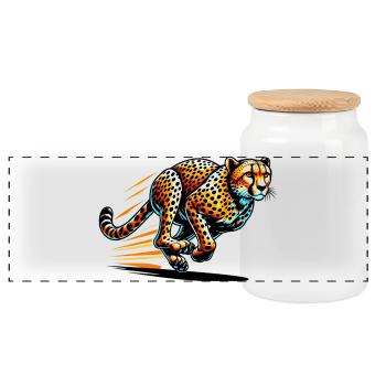 Cheetah - Panoramic Cookie Jar with Wooden Lid - white - Front