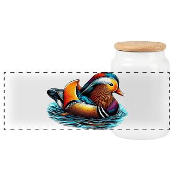 Mandarin duck - Panoramic Cookie Jar with Wooden Lid - white - Front